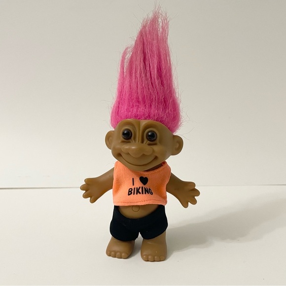 Vintage Russ Troll I Love Biking Pink Hair Doll - Picture 1 of 16